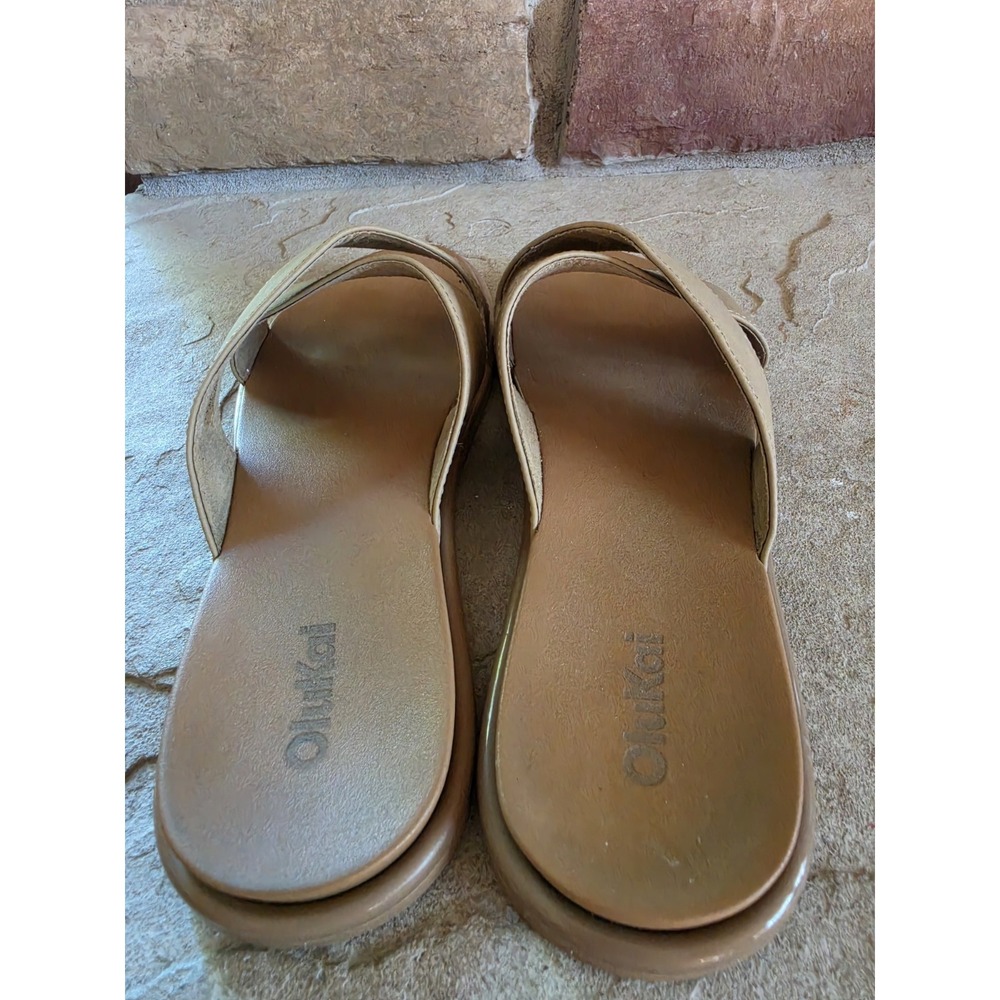 Olukai La'i Slide Sandals Criss Cross Taupe Slides Slip Ons Women's US Size 9 - Picture 5 of 9